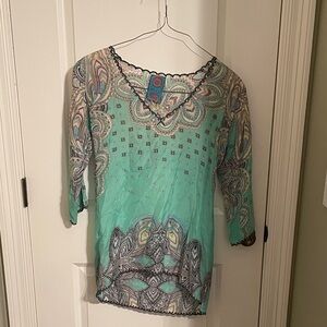 Johnny Was Turquoise Paisley Blouse